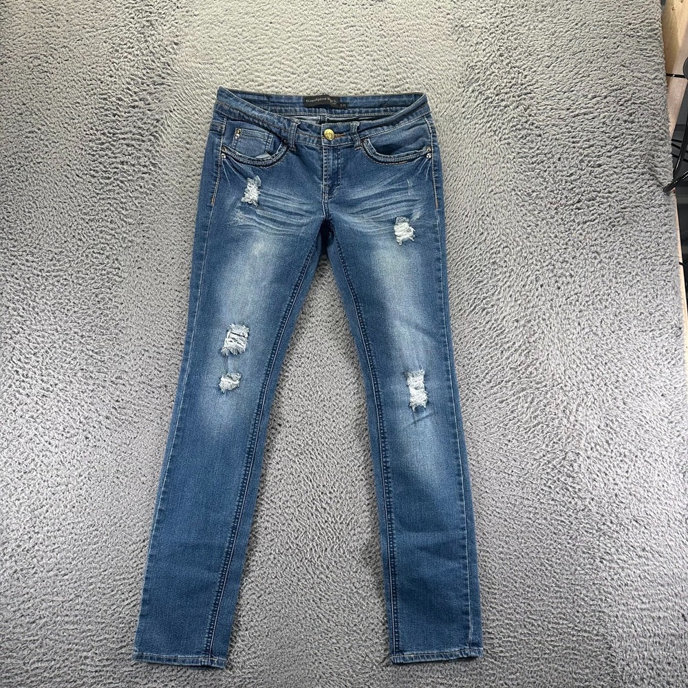 Rue21 Twentyone Black Jeans Womens 6 Blue Cotton Denim Skinny Distressed Stretch
